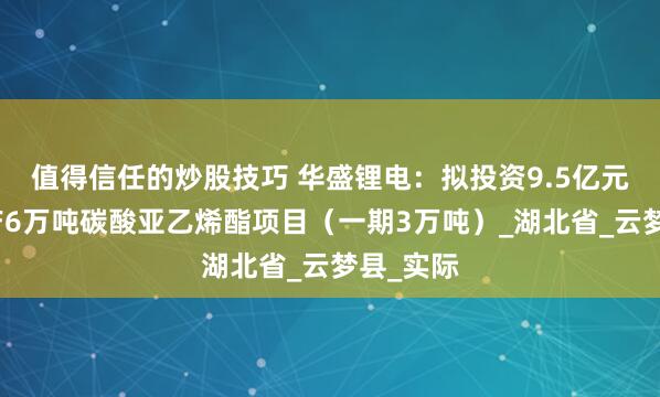 值得信任的炒股技巧 华盛锂电：拟投资9.5亿元建设年产6万吨碳酸亚乙烯酯项目（一期3万吨）_湖北省_云梦县_实际