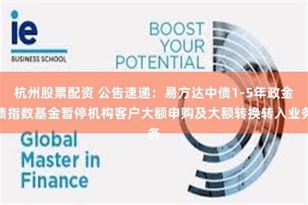 杭州股票配资 公告速递：易方达中债1-5年政金债指数基金暂停机构客户大额申购及大额转换转入业务
