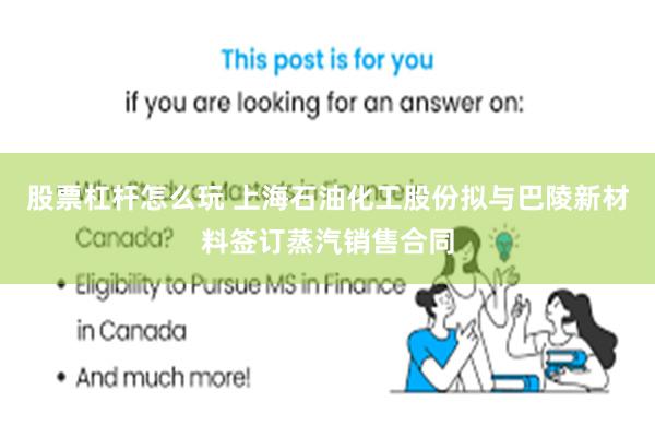 股票杠杆怎么玩 上海石油化工股份拟与巴陵新材料签订蒸汽销售合同