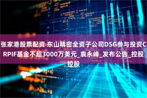 张家港股票配资 东山精密全资子公司DSG参与投资CRPIF基金不超3000万美元_袁永峰_发布公告_控股