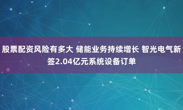 股票配资风险有多大 储能业务持续增长 智光电气新签2.04亿元系统设备订单