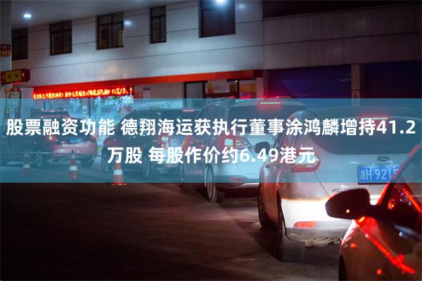 股票融资功能 德翔海运获执行董事涂鸿麟增持41.2万股 每股作价约6.49港元