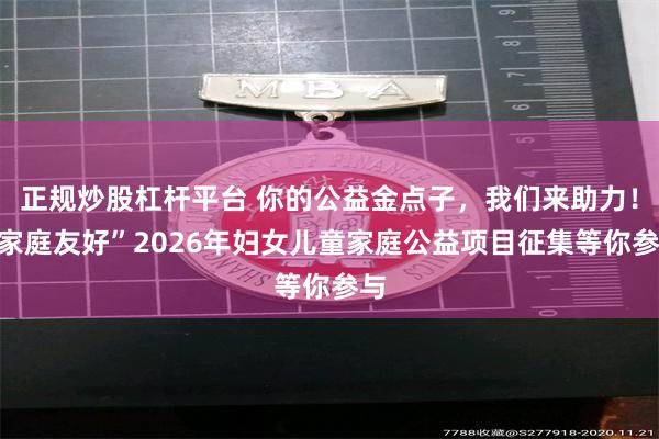 正规炒股杠杆平台 你的公益金点子，我们来助力！“家庭友好”2026年妇女儿童家庭公益项目征集等你参与